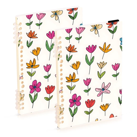 Colorful Florals Cartoon Doodle Style Notebook Detachable Coil Notebook Diary Plan Book A5 Size 60 Pages 1 Pack