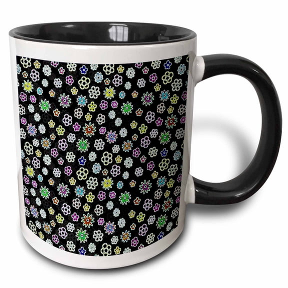 3drose, Colorful Florescent Flower Pattern, 11oz Two-tone Black Mug