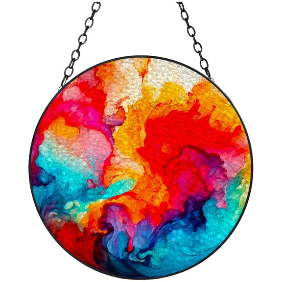 Colorful Flow Of Energy Stained Glass Suncatcher Window Hangings Colored Handmade Glass Suncatcher Crafts Kits for Indoor Garden Christmas Decoration 16x16cm(1)