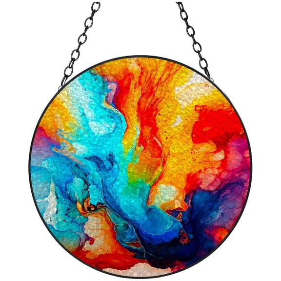 Colorful Flow Of Energy Stained Glass Suncatcher Window Hangings Colored Handmade Glass Suncatcher Crafts Kits for Indoor Garden Christmas Decoration 16x16cm(2)
