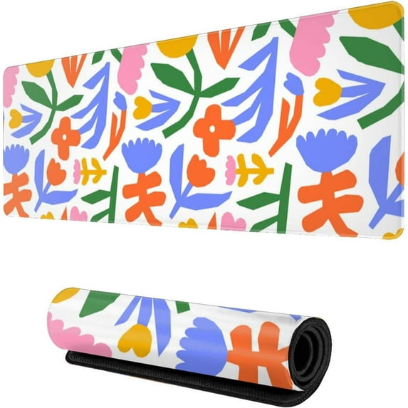 Colorful Flower Abstract XL Gaming Mousepad 31.5x11.8in Long Extended Desk Mat Non-Slip Rubber Base Ideal for Gaming & Office PC/Laptop