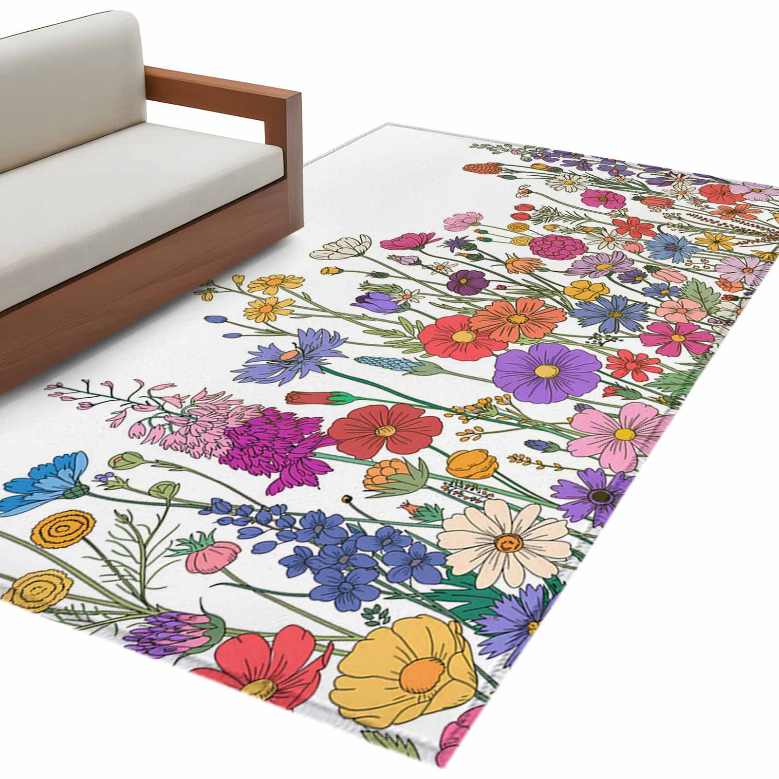 Colorful Flower Area Rug 4x6ft Floral Farmhouse Country Garden Non-Slip ...