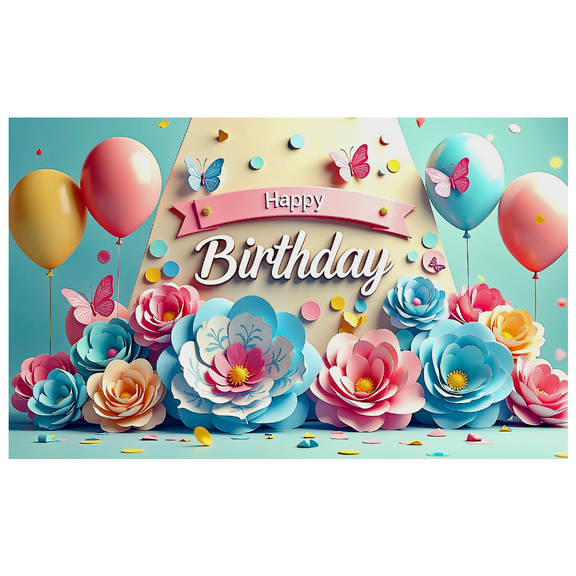 Colorful Flower Balloon Butterfly Themed Happy Birthday Banner Party Decoration Backdrop Photography Props Party Supplies Decor Background for Birthday Party Celebrations