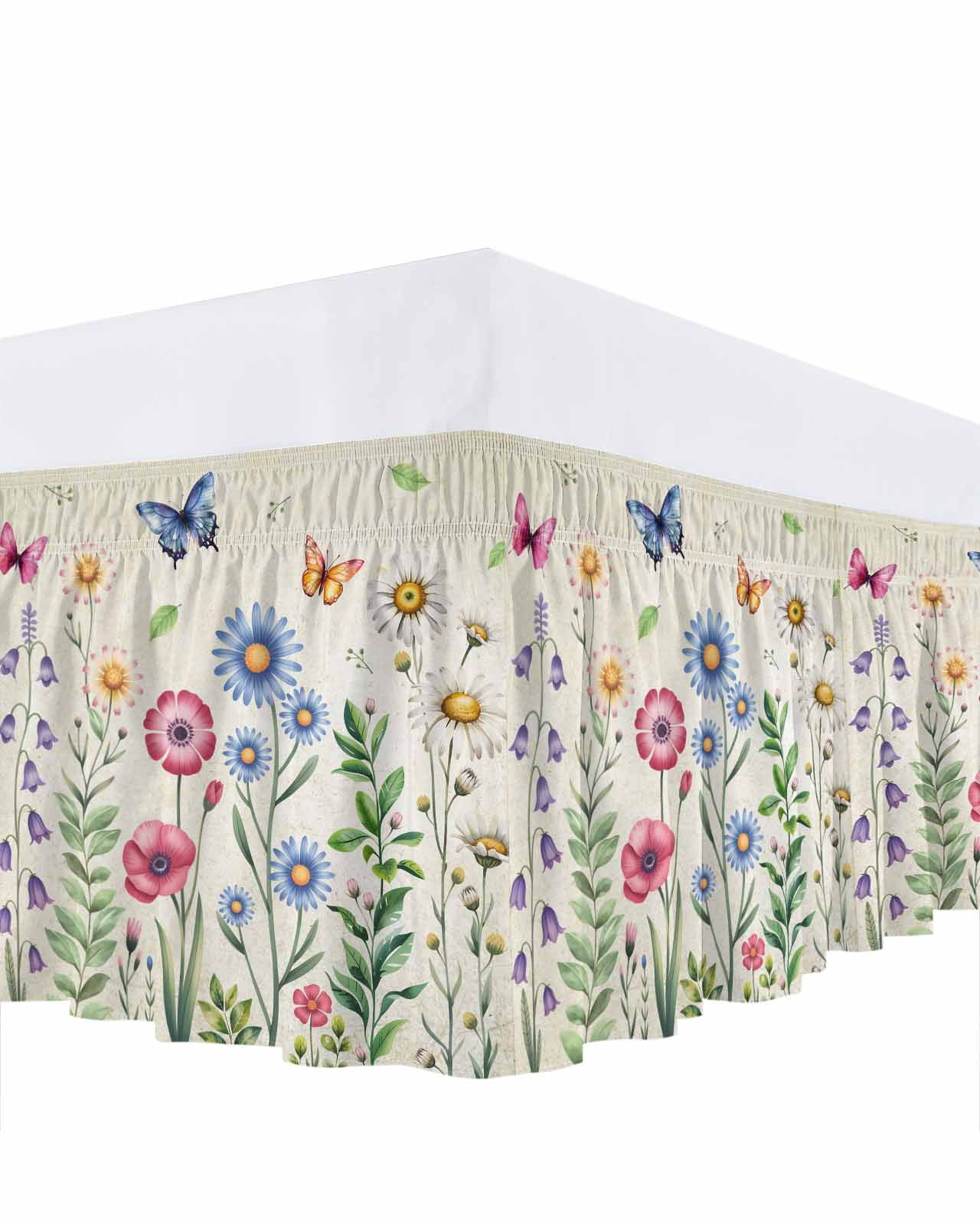Colorful Flower Bed Skirt Queen Size 16 Inch Drop, Spring Pink Blue ...