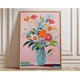 thumbnail image 1 of Colorful Flower Bouquet Bright Vase Pink Background Wall Art Print, Unframed Paper Poster 16x20in, 1 of 4