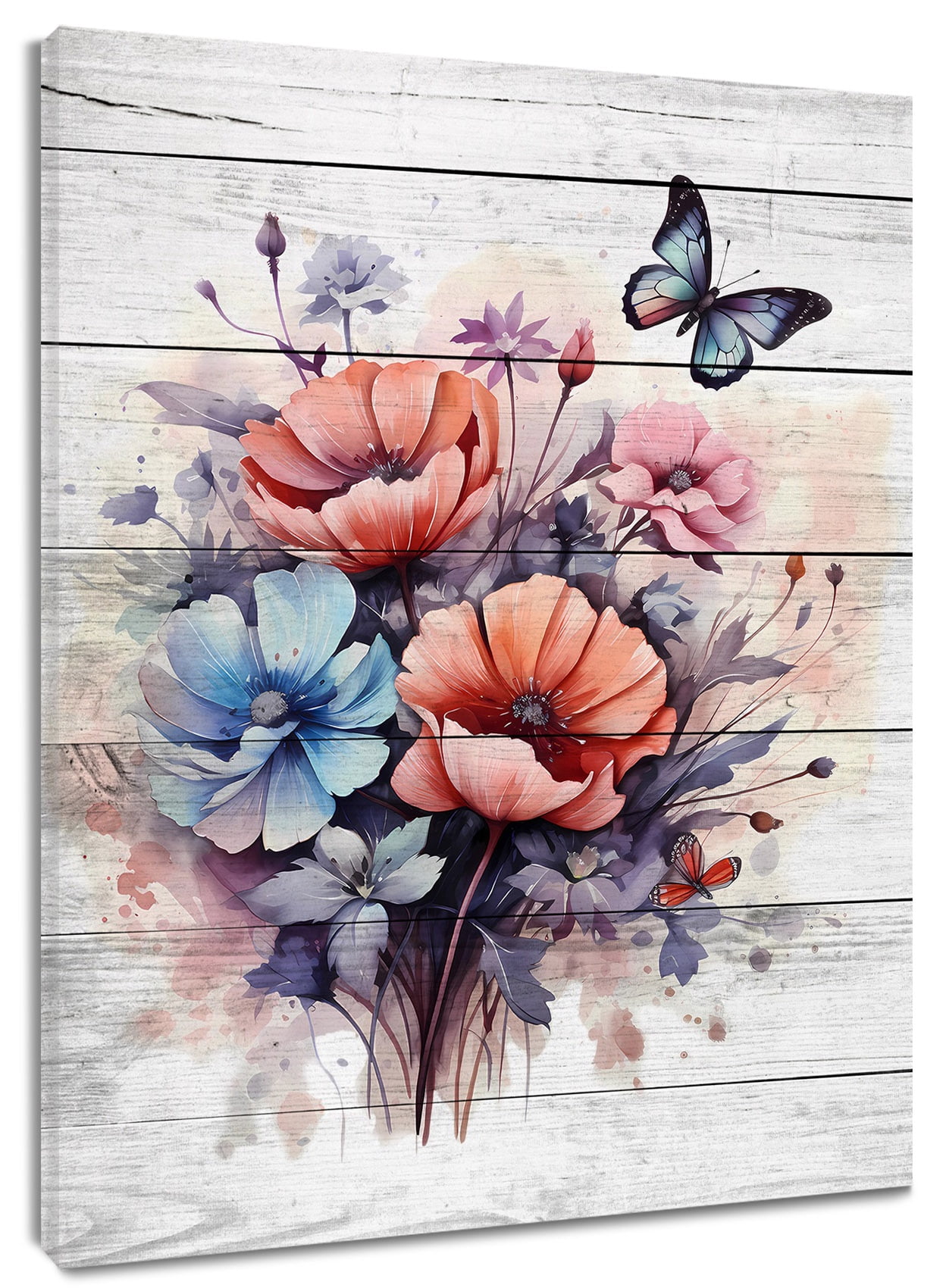 Colorful Flower Butterfly Canvas Wall Art Farmhouse Floral Print on ...