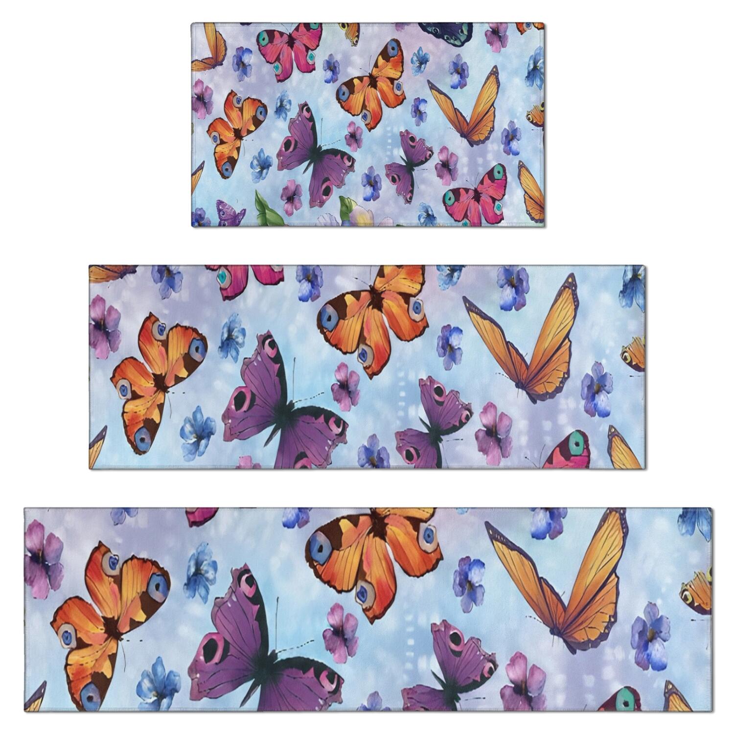 Naturestep Rug Butterfly Colorful Flower Butterfly Pattern Kitchen Rugs Sets Of 3,Kitchen Runner ...