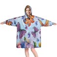 thumbnail image 1 of Colorful Flower Butterfly Pattern Wearable Oversized Blanket,Wearable Blanket Hoodie for Adults,Cozy Hooded Blankets with Super Pockets,Super Warm Fuzzy Pullover for Women & Men, 1 of 6
