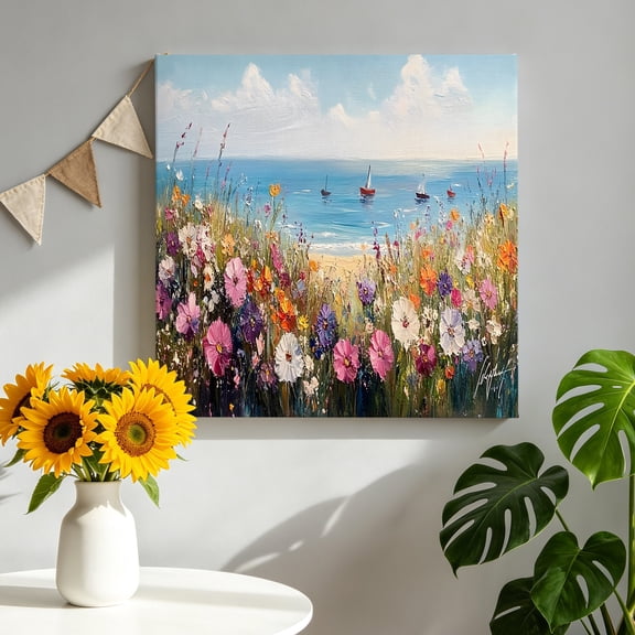 Colorful Flower Canvas Wall Art for Living Room, Pink Purple Floral Spring Vine Oil Painting Style Poster Print Painting for Bedroom Office Home Decoration Wall Pictures Prepare To Hang 8"x8"