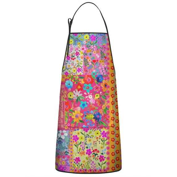 Colorful Flower Cartoon Bobo Aprons with Pocket Extra Long Aprons Waterproof Bib Aprons for Women Men Chef Cooking Aprons for Kitchen Cool BBQ Grilling