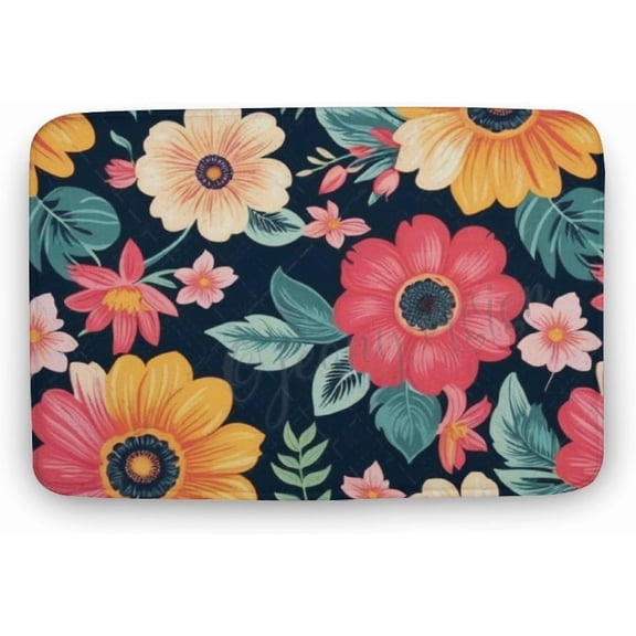 Colorful Flower Coral Velvet Doormat with Non-Slip PVC Backing, Floral Spring Door Mat for Front Door, Entryway, Welcome Mat for Patio, Home, Office Decor, Bright Blossom 19.7""x31.5""