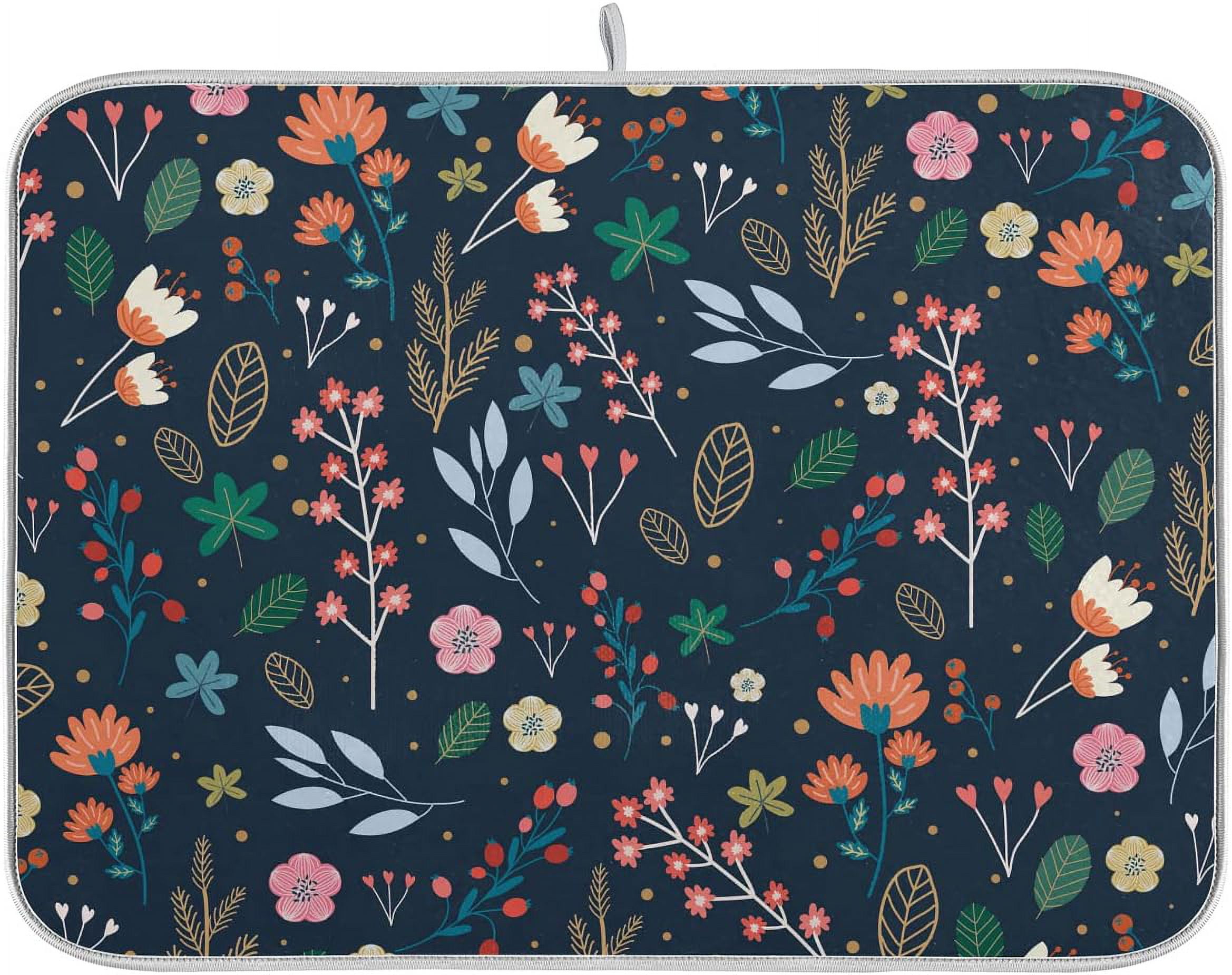 Picture of Colorful Flower Dish Drying Mat 18 x 24 Inch Large Navy Blue Drying ...