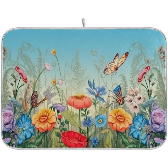 Colorful Flower Dish Drying Mat, Absorbent Microfiber Pad Protector For Kitchen Counter Top Mat Dish Drainboard 16x18in
