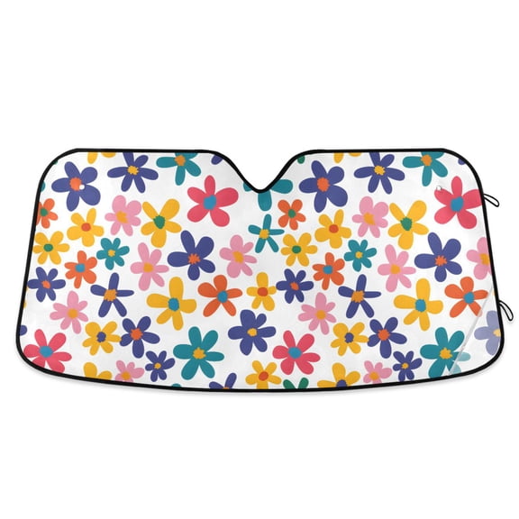 Colorful Flower Drawing Car Windshield Sun Shade Foldable Car Front Window Visor Heat and UV Protection 53x23.5