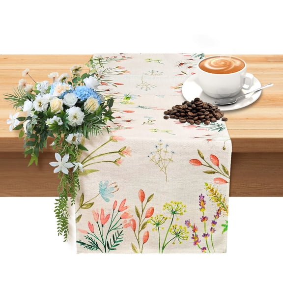 Colorful Flower Floral Table Runner, 12.9 x 72 Inch Dining Room Runner for Table Top, Spring Seasonal Kitchen Tablecloth for Party Decoration Indoor Outdoor Home Supply