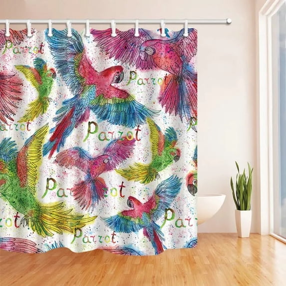 Colorful Flower Green Plants Palm Bathroom Curtain Waterproof Polyester Shower Curtain Bath Curtain for Bathroom with
