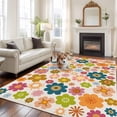 thumbnail image 1 of Colorful Flower Large Area Rugs 6x9 ft Boho Style Retro Yellow Pink Green Floral Watercolor Washable Rug Non Slip Indoor Carpet Absorbent Floor Mat for Living Room Bedroom Dining Room, 1 of 9