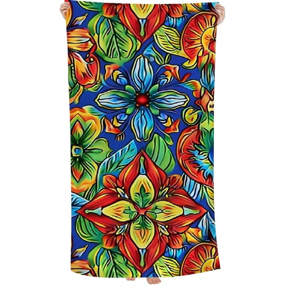 Colorful Flower Large Beach Towel Lightweight Quick Dry Soft Absorbent Bath Towel, Sand Free Towel for Swimming Travel Sports