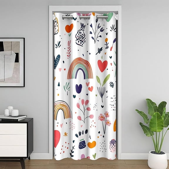 Colorful Flower Leaves Door Curtain ( 1 Panel ),Rainbow Strawberry Doorway Privacy Curtain for Kids Boys Teens Bohemian Polka Dots Closet Door Curtains Cute Cartoon Bedroom Kitchen Decor,52"Wx80"L
