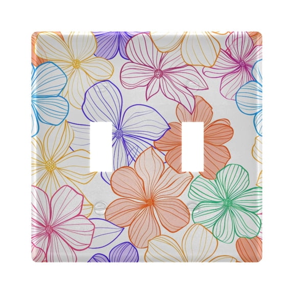 Colorful Flower Line Painting Light Switch Cover Electrical Outlet Cover Replaceable Wall Plates 2-Gang