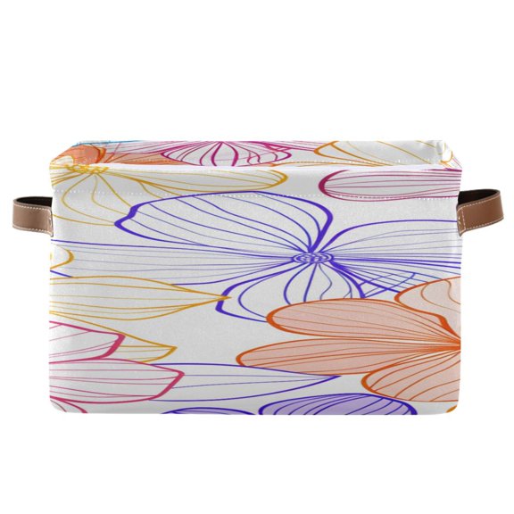 Colorful Flower Line Painting Square Storage Bins with Handles Collapsible Containing Box 1 Pack