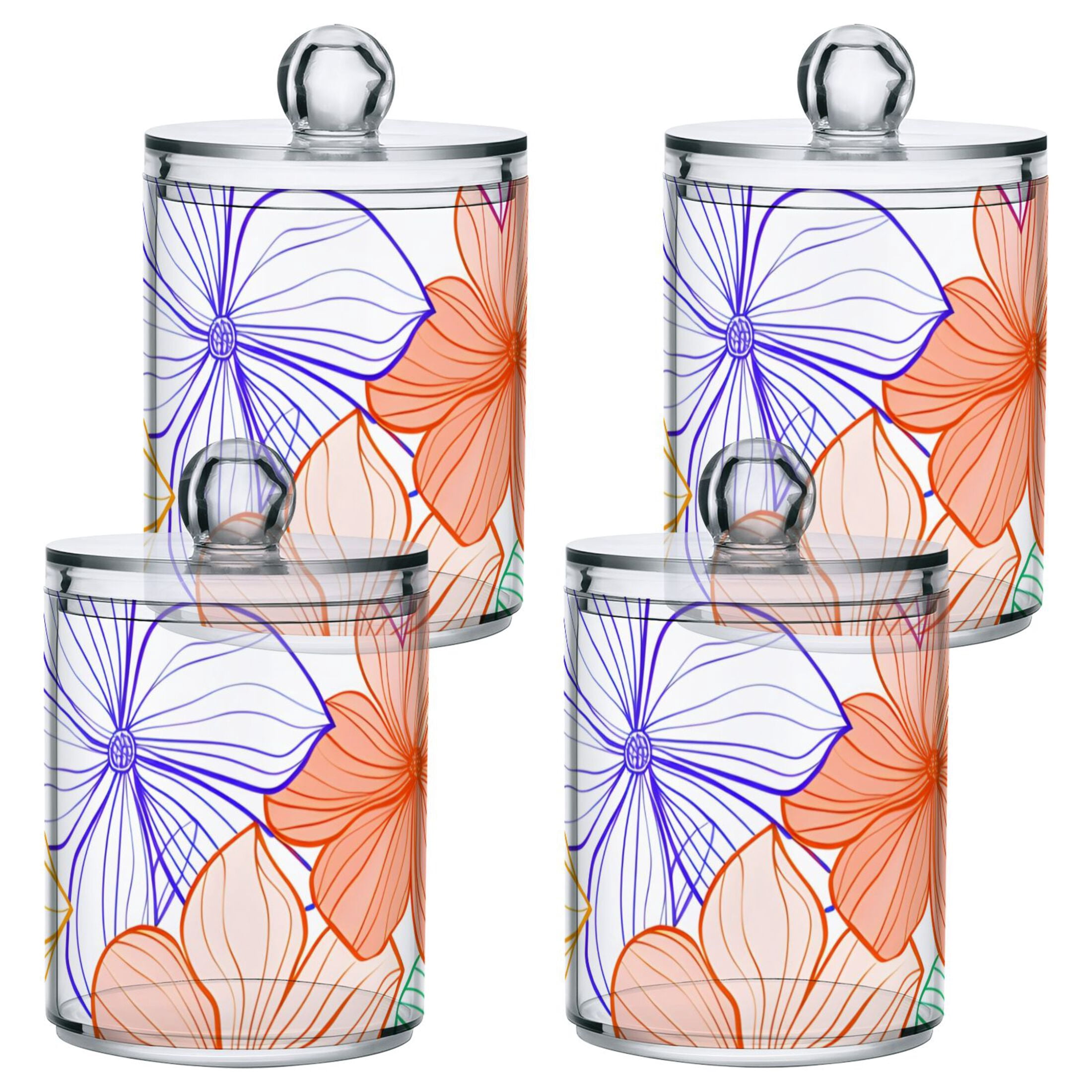 Colorful Flower Line Painting Translucent Plastic Cans Storage ...