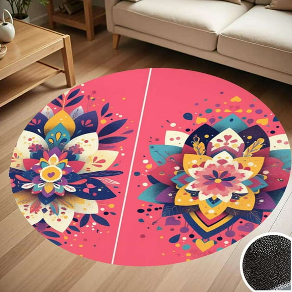 Colorful Flower Mandala Round Carpet Living Room Bedroom Home Decoration Coffee Table Mat Lounge Rug Chair Mats