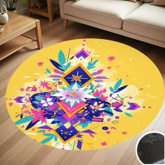 Colorful Flower Mandala Round Carpet Living Room Bedroom Home Decoration Coffee Table Mat Lounge Rug Chair Mats