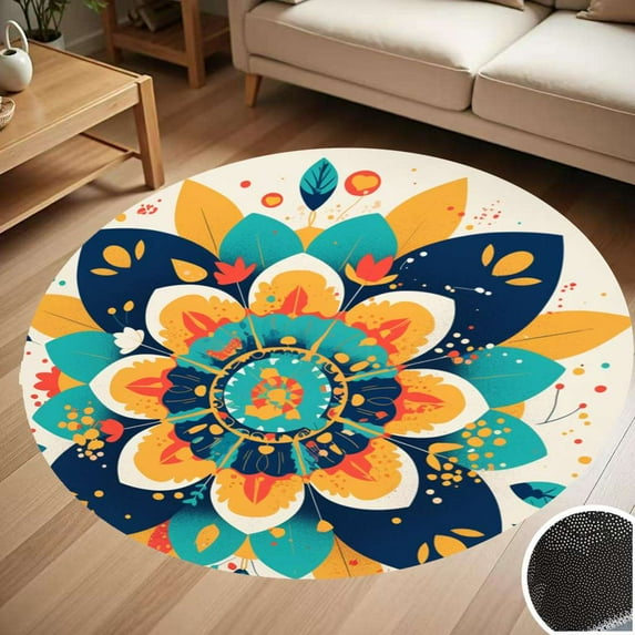Colorful Flower Mandala Round Carpet Living Room Bedroom Home Decoration Coffee Table Mat Lounge Rug Chair Mats