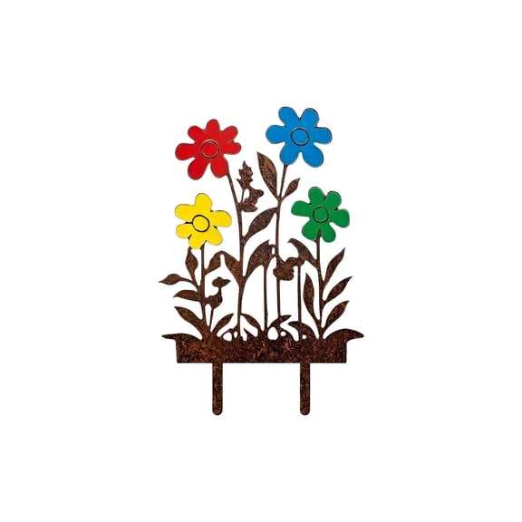 Colorful Flower Metal Garden Edging, Rustic Wrought Iron Landscape Border Fence with Ground Stakes for Yard, Garden Beds & Outdoor Landscaping