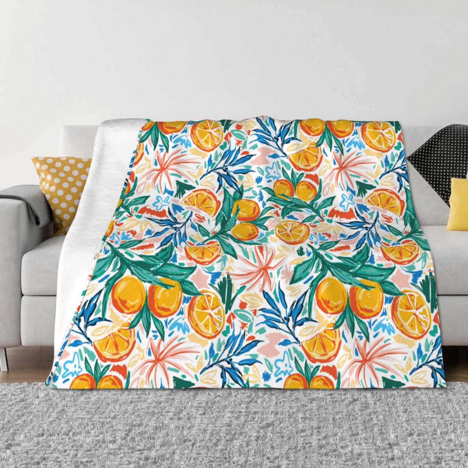 Colorful Flower Orange Throw Blanket for Couch, Soft Fuzzy Comfy Warm