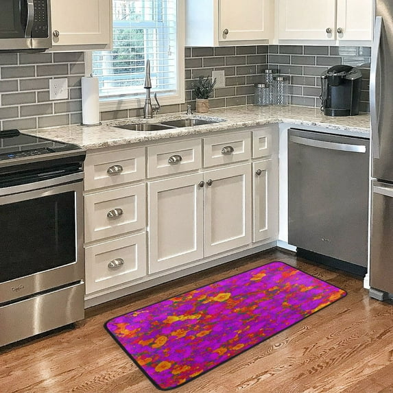 Colorful Flower Pattern Non Slip Long Door Mat 39''x20'' Soft, Absorbent, for Kitchen, Bathroom, and Bedroom