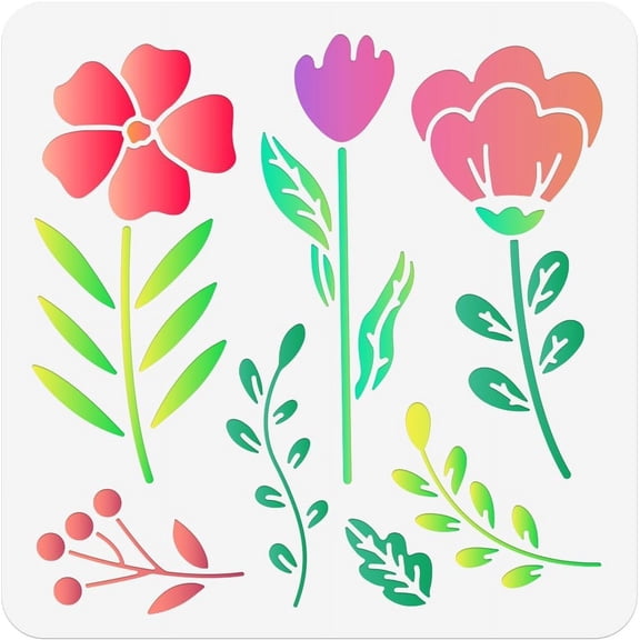 Colorful Flower Pattern Painting Stencil 11.81x11.81 Inch Reusable DIY Art and Craft Stencils Hollow Out Drawing Painting Template for Wood Fabric Paper Walls Canvas Furniture