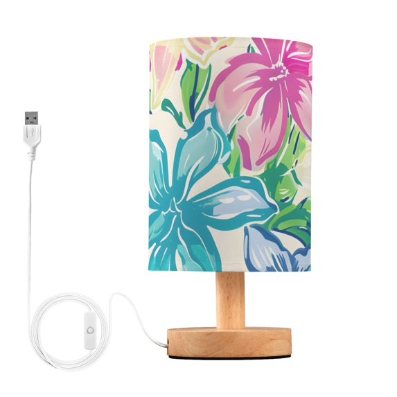 Colorful Flower Pattern Table Lamp with USB Port LED Warm Light Lamp Night Light Home Decor