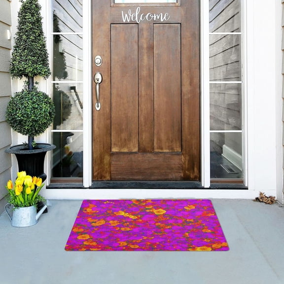 Colorful Flower Pattern Outdoor Doormats NonSlip Bath Rugs Absorbent Muddy Dirt Resist Door Mats 32''x20''