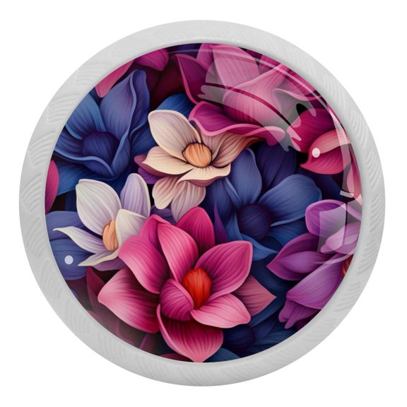 Colorful Flower Petals Crystal Glass Drawer Knob Pull Ergonomic 30mm Circle Glowing Furniture Cabinet Handle for Kitchen Dresser Cupboard Wardrobe