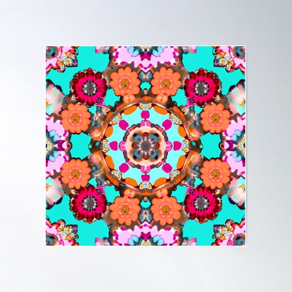 Colorful Flower Power Pattern Poster Wall Art, Modern Wall Decor For Living Room Bedroom, 30x30 UNFRAMED