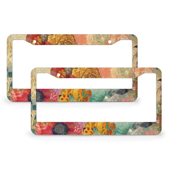 Colorful Flower Print License Plate Frames 2 PCS Watercolor Flowers Print License Plate Cover Front Plates Frames Car Tag Frame for Us Standard Vehicles 2 Hole Aluminum License Plate Cover