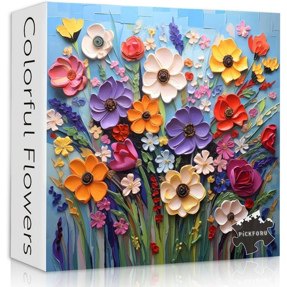 Colorful Flower Puzzles for Adults, Mosaic Plant Floral Puzzle Art, Spring Flower Garden Jigsaw Puzzles 1000 Pieces Painting