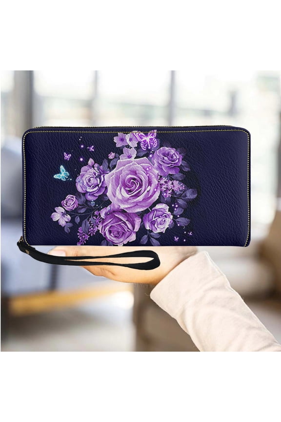 Colorful Flower Rose Design Leather Women Wallets Casual Travel Slim Zipper Female Wallet Girls Purse Light My Bags