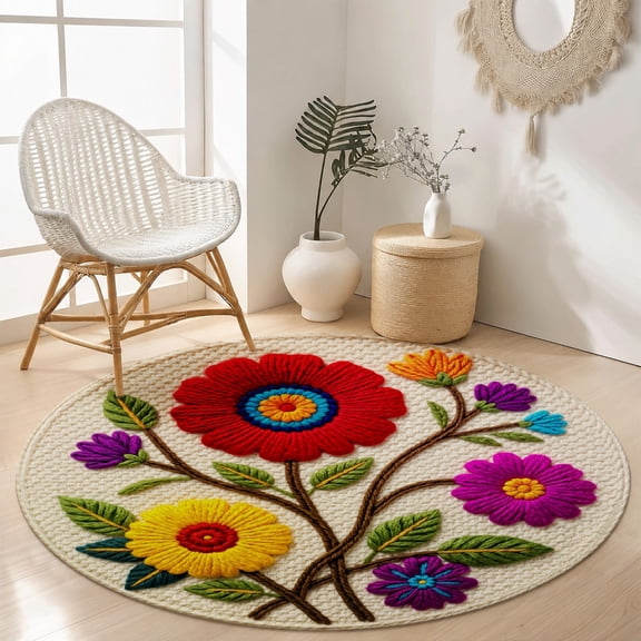 Colorful Flower Round Area Rug Velvet Soft Plush Floral Carpet Bedroom Living Room Home Decor Accent Rug SPXUBZ 78.7"×78.7"