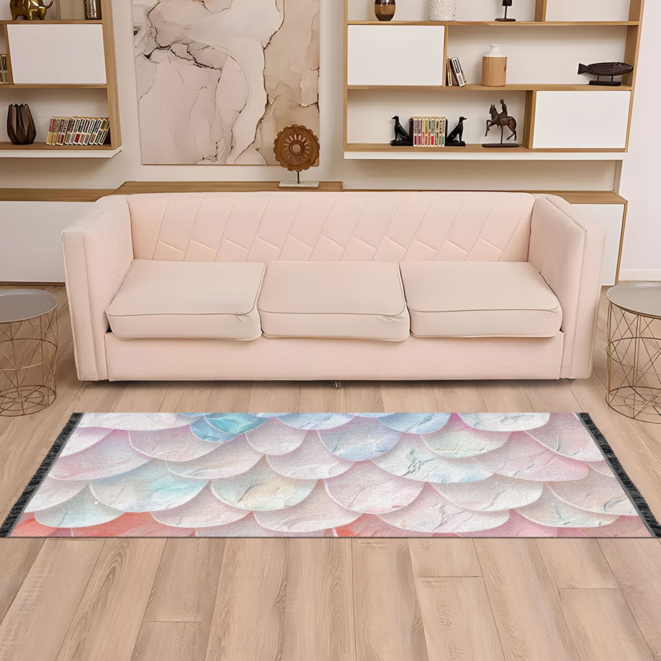 Colorful Flower Scales Runner Rug Non-Slip Area Rugs Linen Washable Non ...