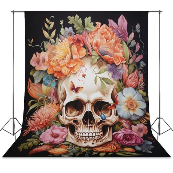 Colorful Flower Skull Backdrop Background for Photography Photo Booth Backdrop for Photoshoot Background Screen Video Recording Parties Curtain