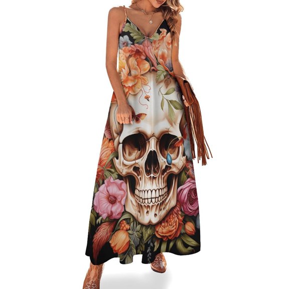 Colorful Flower Skull Design Sleeveless Dress Woman Fashion Long Dresses Women's Summer Suit Dress 2025