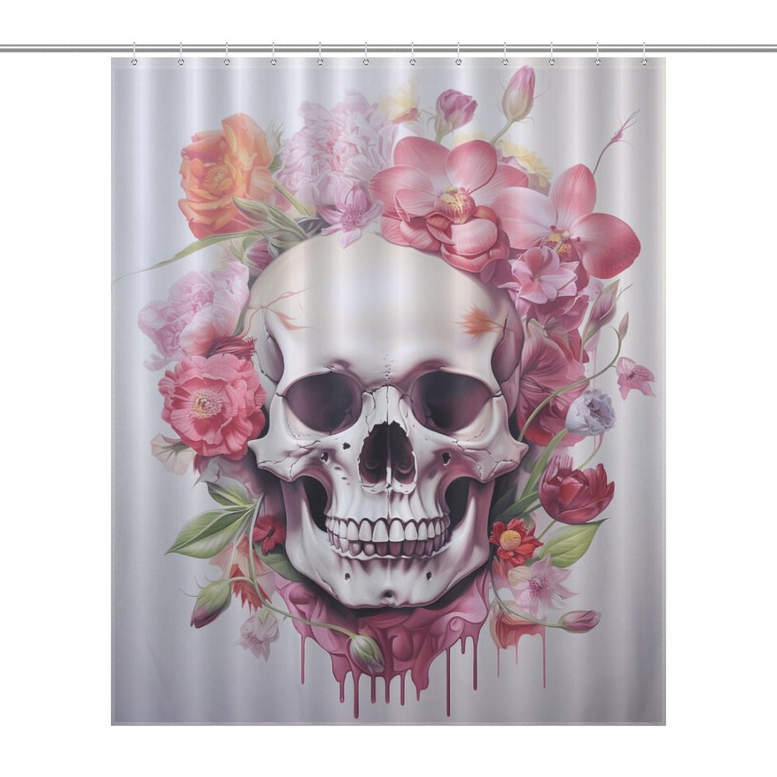 Colorful Flower Skull Shower Curtain Fabric Bathroom Decor with Hooks