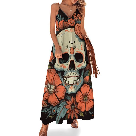 Colorful Flower Skull Sleeveless Dress Woman Fashion Long Dresses Women's Summer Suit Dress Summer 2025 Women