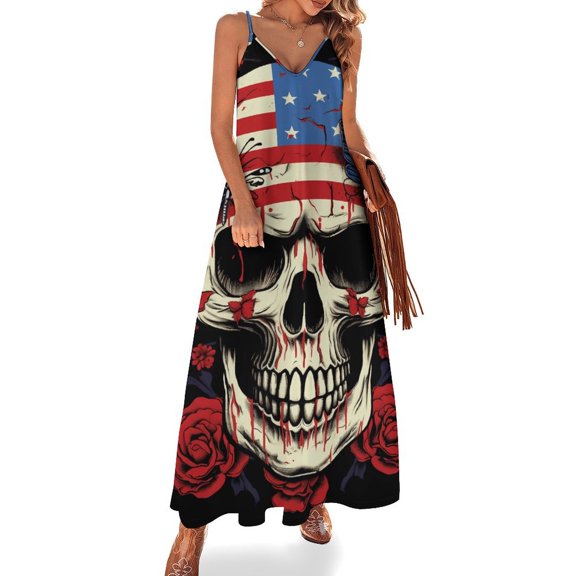 Colorful Flower Skull Sleeveless Dress Women's Luxury Party Dress Birthday Dresses for Women