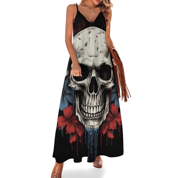 Colorful Flower Skull Sleeveless Dress for Women Clothing Female Women's Summer Skirt