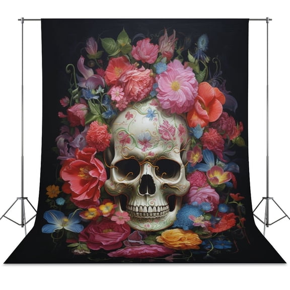 Colorful Flower Skull Spring Backdrop Backdrops for Photography Photo Background Nature Scenery Banner
