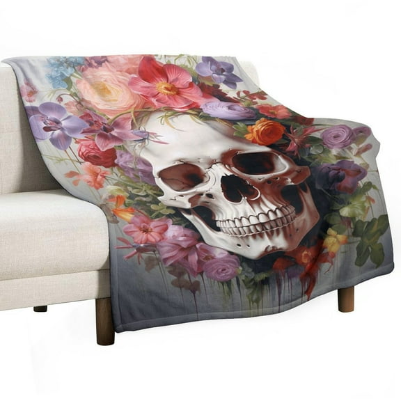 Colorful Flower Skull Throw Blanket for Women, Men & Kids - Super Soft Plush Blanket Throw Fleece Blanket Animal Blanket
